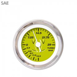 Turbo Gauge - SAE Pinstripe Gn, White Vintage Needles, Chrome Trim Rings - Part Number: GAR124ZEXMABAD