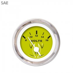 Volt Gauge - SAE Pinstripe Gn, White Vintage Needles, Chrome Trim Rings - Part Number: GAR124ZEXNABAD