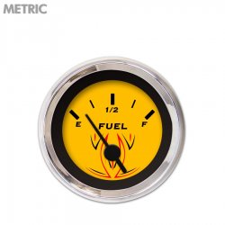 Fuel level Gauge - Pinstripe Yellow, Black Vintage Needles, Chrome Trim Rings - Part Number: GAR125ZMXKABAC