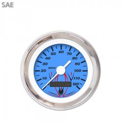 Speedo Gauge - SAE Pinstripe Bl, White Vintage Needles, Chrome Trim Rings - Part Number: GAR126ZEXHABAD