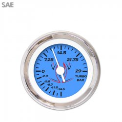 Turbo Gauge - SAE Pinstripe Bl, White Vintage Needles, Chrome Trim Rings - Part Number: GAR126ZEXMABAD