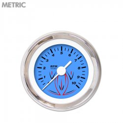 Tachometer Gauge - Pinstripe Bl, White Vintage Needles, Chrome Trim Rings - Part Number: GAR126ZMXIABAD