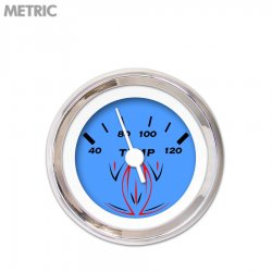 Turbo Gauge - Metric Pinstripe Bl, White Vintage Needles, Chrome Trim Rings - Part Number: GAR126ZMXMABAD