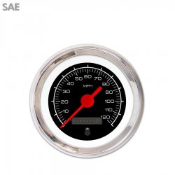 Speedo Gauge - SAE Competition Black, Red Vintage Needles, Chrome Trim Rings - Part Number: GAR127ZEXHABAE