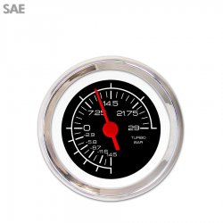 Turbo Gauge - SAE Competition Black, Red Vintage Needles, Chrome Trim Rings - Part Number: GAR127ZEXMABAE