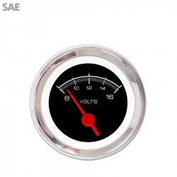 Volt Gauge - SAE Competition Black, Red Vintage Needles, Chrome Trim Rings - Part Number: GAR127ZEXNABAE
