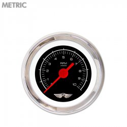 Tach Gauge w/ emblem - Competition Black, Rd Vintage Needles, Chrome Trim Rings - Part Number: GAR127ZMAIABAE