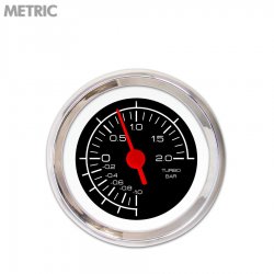 Turbo Gauge - Metric Competition Black, Red Vintage Needles, Chrome Trim Rings - Part Number: GAR127ZMXMABAE