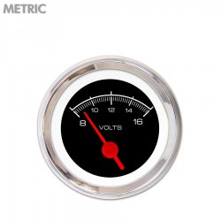 Volt Gauge - Metric Competition Black, Red Vintage Needles, Chrome Trim Rings - Part Number: GAR127ZMXNABAE
