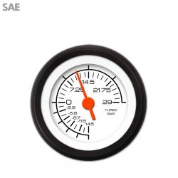 Turbo Gauge - SAE Competition White, Org Vintage Needles, Black Trim Rings - Part Number: GAR128ZEXMACAH