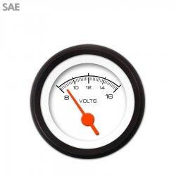 Volt Gauge - SAE Competition White, Org Vintage Needles, Black Trim Rings - Part Number: GAR128ZEXNACAH