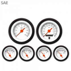 6 Gauge Set - SAE Competition White, Org Vintage Needles, Black Trim Rings - Part Number: GAR128ZEXRACAH