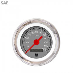 Speedo Gauge - SAE Competition Gry, Red Vintage Needles, Chrome Trim Rings - Part Number: GAR129ZEXHABAE