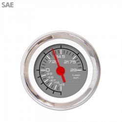 Turbo Gauge - SAE Competition Gry, Red Vintage Needles, Chrome Trim Rings - Part Number: GAR129ZEXMABAE