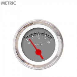 Volt Gauge - Metric Competition Gry, Red Vintage Needles, Chrome Trim Rings - Part Number: GAR129ZMXNABAE
