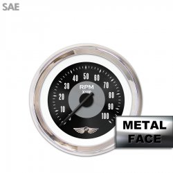 Tach Ga. w/ emblem Amer Classic Black, Black Modern Needles, Chrome Trim Rings - Part Number: GAR12ZEAIABCC
