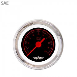 Tach Ga. w/ emblem - Comp Rd Text, Black, Rd Vintage Needles, Chrome Trim Rings - Part Number: GAR130ZEAIABAE