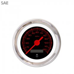 Speedo Ga. - SAE Comp Rd Text, Black, Rd Vintage Needles, Chrome Trim Rings - Part Number: GAR130ZEXHABAE