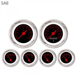 6 Ga. Set SAE Competition Rd Text, Black, Rd Vintage Needles, Chrome Trim Rings - Part Number: GAR130ZEXRABAE