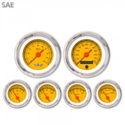 6 Ga. Set w/ emblem - SAE Comp Yellow, Org Vintage Needles, Chrome Trim Rings - Part Number: GAR131ZEARABAH