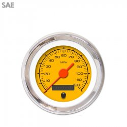 Speedo Gauge - SAE Competition Yellow, Org Vintage Needles, Chrome Trim Rings - Part Number: GAR131ZEXHABAH