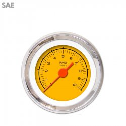 Tachometer Gauge - Competition Yellow, Org Vintage Needles, Chrome Trim Rings - Part Number: GAR131ZEXIABAH