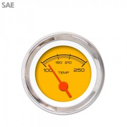 Water Temp Ga. - SAE Competition Yellow, Org Vintage Needles, Chrome Trim Rings - Part Number: GAR131ZEXLABAH