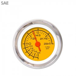 Turbo Gauge - SAE Competition Yellow, Org Vintage Needles, Chrome Trim Rings - Part Number: GAR131ZEXMABAH