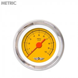 Tach Ga. w/ emblem - Competition Yellow, Org Vintage Needles, Chrome Trim Rings - Part Number: GAR131ZMAIABAH