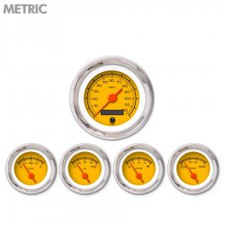 5 Gauge Set - Metric Competition Yellow, Org Vintage Needles, Chrome Trim Rings - Part Number: GAR131ZMXQABAH