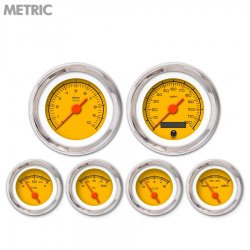6 Gauge Set - Metric Competition Yellow, Org Vintage Needles, Chrome Trim Rings - Part Number: GAR131ZMXRABAH