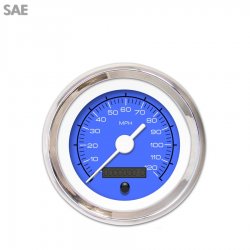 Speedo Gauge - SAE Competition Blk, White Vintage Needles, Chrome Trim Rings - Part Number: GAR132ZEXHABAD