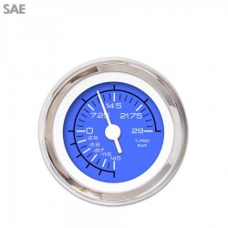 Turbo Gauge - SAE Competition Blk, White Vintage Needles, Chrome Trim Rings - Part Number: GAR132ZEXMABAD