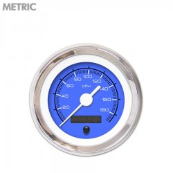 Speedo Gauge - Metric Competition Blk, White Vintage Needles, Chrome Trim Rings - Part Number: GAR132ZMXHABAD
