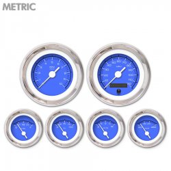 6 Gauge Set - Metric Competition Blk, White Vintage Needles, Chrome Trim Rings - Part Number: GAR132ZMXRABAD