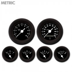 6 Gauge Set - Metric Marker Black, White Vintage Needles, Black Trim Rings - Part Number: GAR133ZMXRACAD
