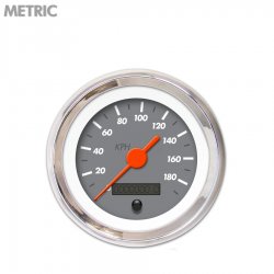 Speedo Gauge - Metric Marker Gray, Org Vintage Needles, Chrome Trim Rings - Part Number: GAR134ZMXHABAH