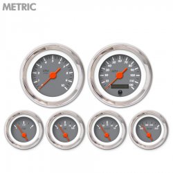 6 Gauge Set - Metric Marker Gray, Org Vintage Needles, Chrome Trim Rings - Part Number: GAR134ZMXRABAH