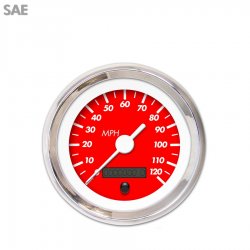 Speedo Gauge - SAE Marker Red, White Vintage Needles, Chrome Trim Rings - Part Number: GAR135ZEXHABAD