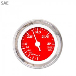 Turbo Gauge - SAE Marker Red, White Vintage Needles, Chrome Trim Rings - Part Number: GAR135ZEXMABAD