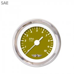 Tachometer Gauge w/ emblem - Marker Gn, Wht Vintage Needles, Chrome Trim Rings - Part Number: GAR136ZEAIABAD
