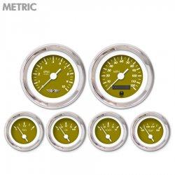 6 Ga. Set w/ emblem - Metric Marker Gn, Wht Vintage Needles, Chrome Trim Rings - Part Number: GAR136ZMARABAD