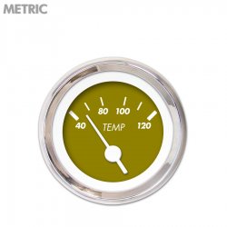 Water Temp Gauge - Metric Marker Gn, White Vintage Needles, Chrome Trim Rings - Part Number: GAR136ZMXLABAD