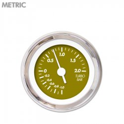Turbo Gauge - Metric Marker Gn, White Vintage Needles, Chrome Trim Rings - Part Number: GAR136ZMXMABAD