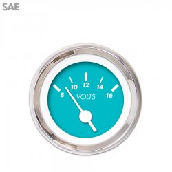 Volt Gauge - SAE Marker Aqua, White Vintage Needles, Chrome Trim Rings - Part Number: GAR137ZEXNABAD