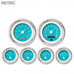 6 Ga. Set w/ emblem - Metric Marker Aqua, Wht Vintage Needles, Chrome Trm Rings - Part Number: GAR137ZMARABAD