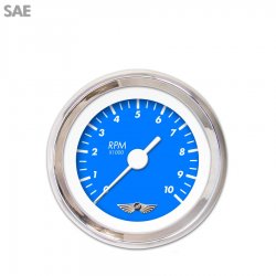 Tachometer Gauge w/ emblem - Marker Bl, Wht Vintage Needles, Chrome Trim Rings - Part Number: GAR138ZEAIABAD