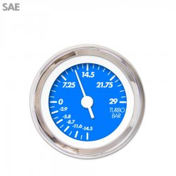 Turbo Gauge - SAE Marker Bl, White Vintage Needles, Chrome Trim Rings - Part Number: GAR138ZEXMABAD