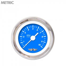 Tachometer Gauge w/ emblem - Marker Bl, Wht Vintage Needles, Chrome Trim Rings - Part Number: GAR138ZMAIABAD