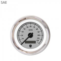 Speedo Gauge - SAE Omega Grnay, Black Modern Needles, Chrome Trim Rings - Part Number: GAR139ZEXHABCC